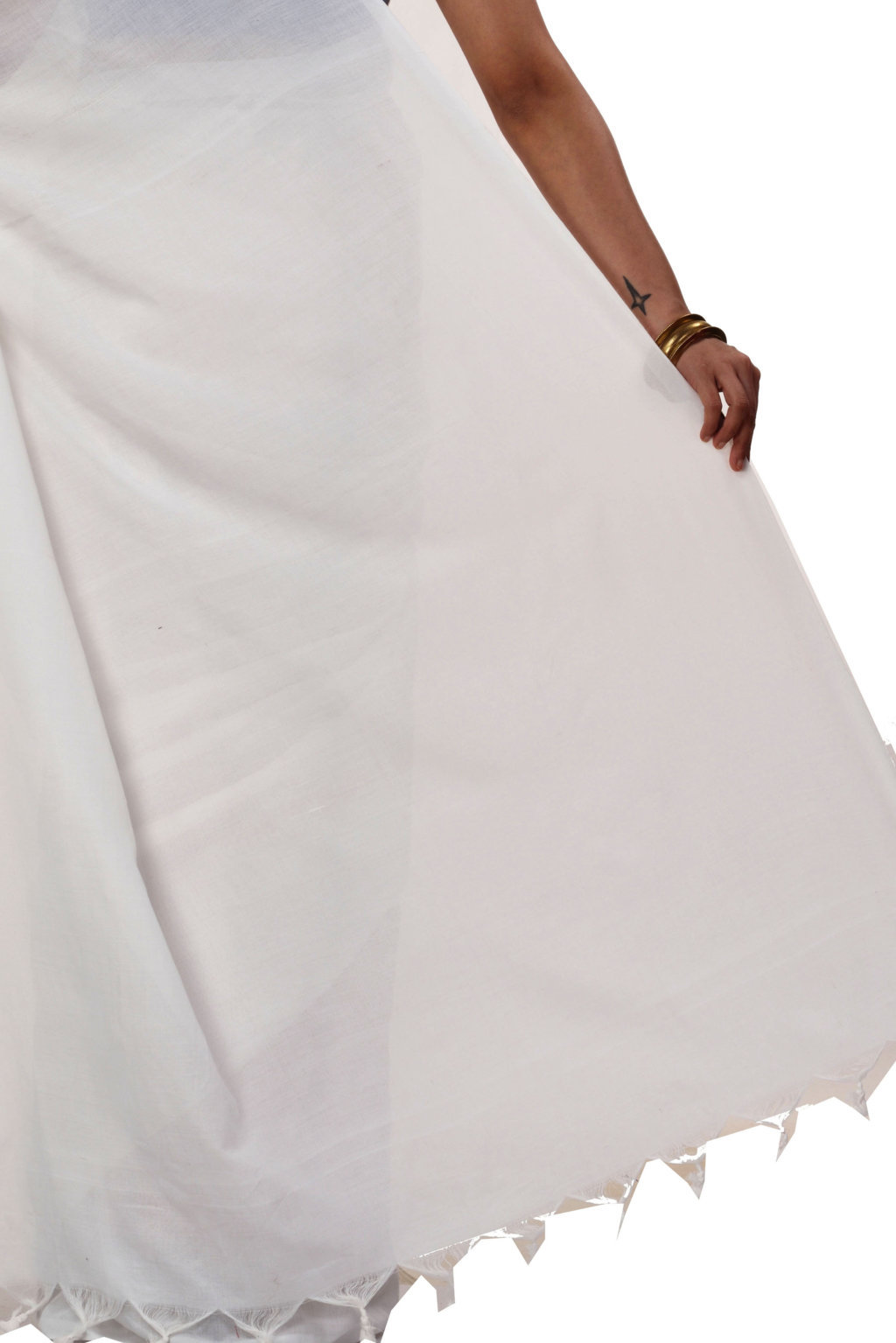 White Pure Cotton ThanKhadi Hand Loom Saree (446)